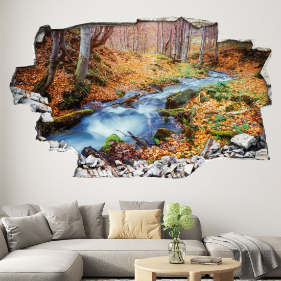 Adesivo murale effetto 3D - Fiume nella Foresta
