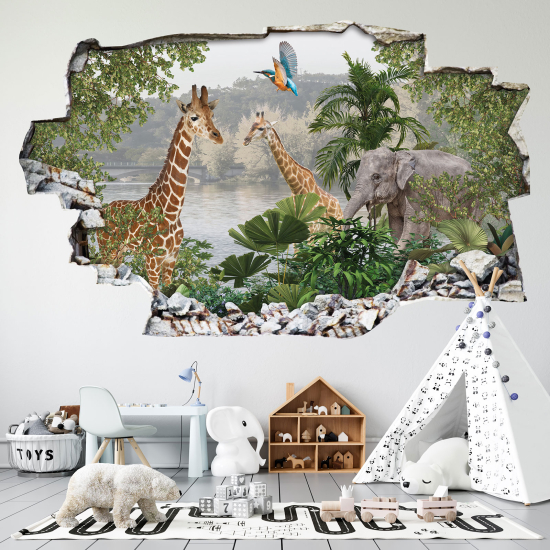 Adesivo murale effetto 3D - Foresta Animali