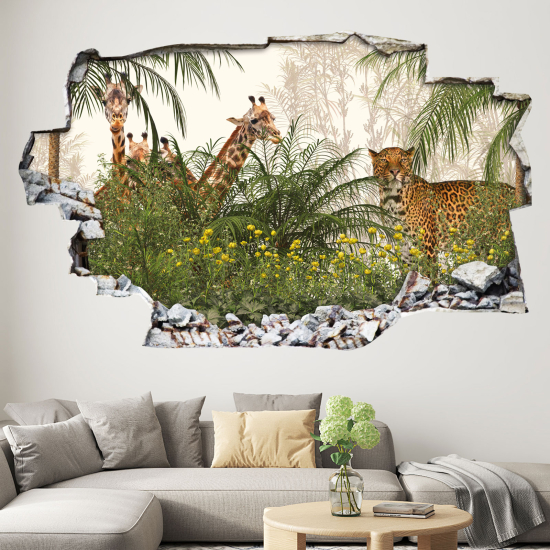 Adesivo murale effetto 3D - Foresta Animali