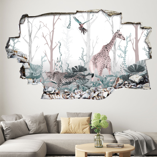 Adesivo murale effetto 3D - Foresta Animali