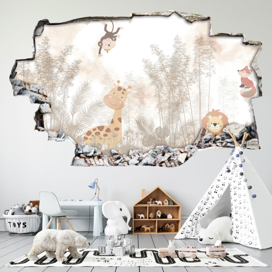 Adesivo murale effetto 3D - Foresta Animali