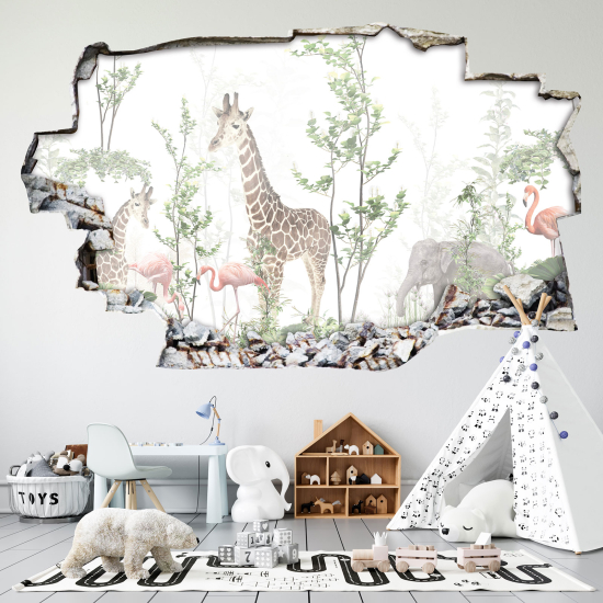 Adesivo murale effetto 3D - Foresta Animali