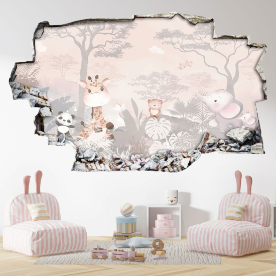 Adesivo murale effetto 3D - Foresta Animali