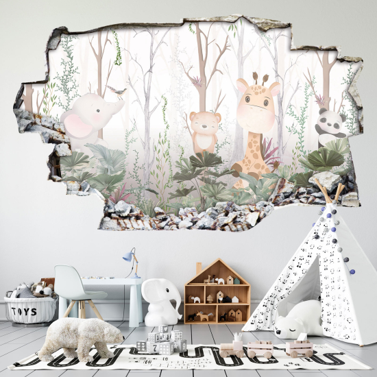 Adesivo murale effetto 3D - Foresta Animali
