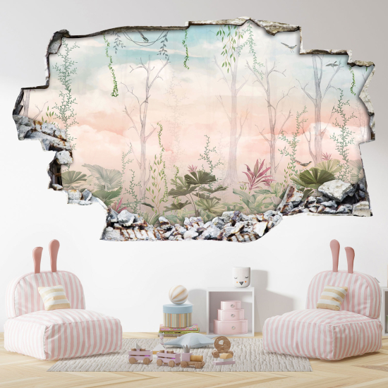 Adesivo murale effetto 3D - Foresta Tropicale