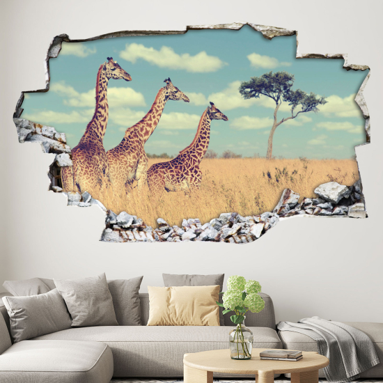Adesivo murale effetto 3D - Giraffe