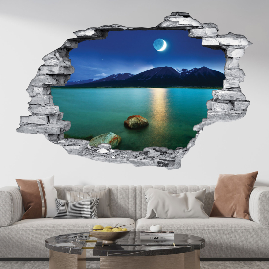 Adesivo murale effetto 3D - Lago e montagne