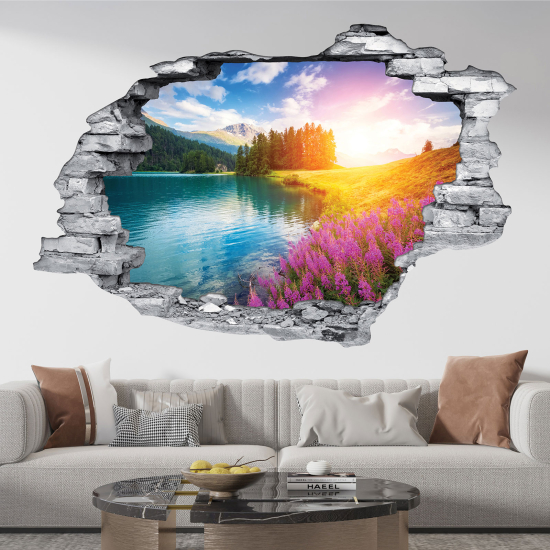 Adesivo murale effetto 3D - Lago montagne
