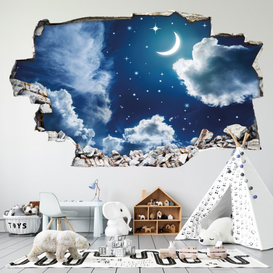 Adesivo murale effetto 3D - Luna stelle