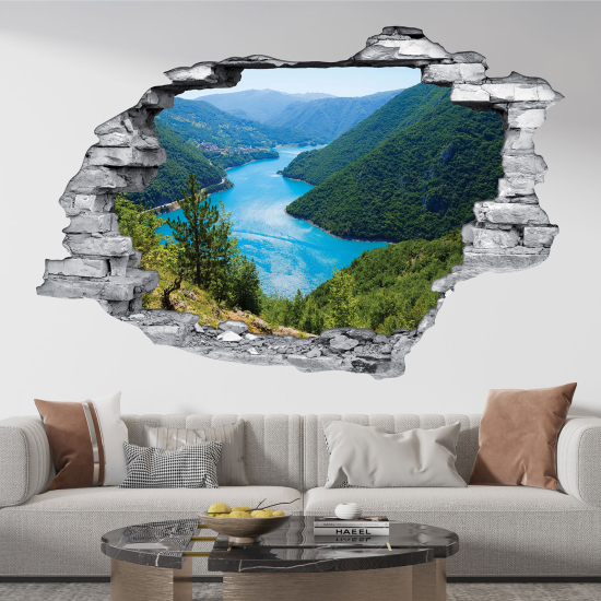 Adesivo murale effetto 3D - Montagne fiume