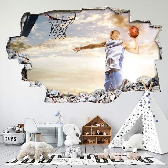Adesivo murale effetto 3D - Pallacanestro