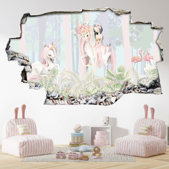 Adesivo murale effetto 3D - Principessa Unicorno
