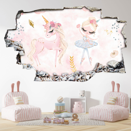 Adesivo murale effetto 3D - Principessa Unicorno
