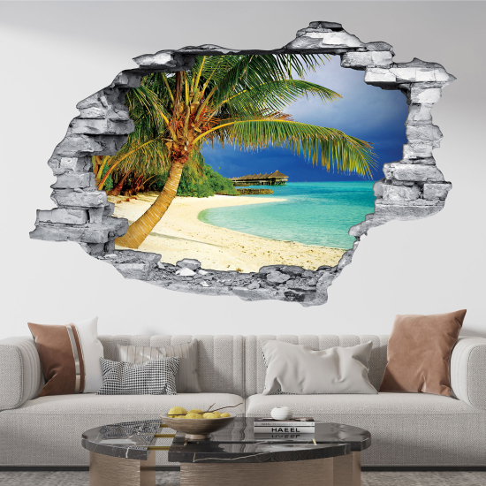Adesivo murale effetto 3D - Spiaggia Palmiers