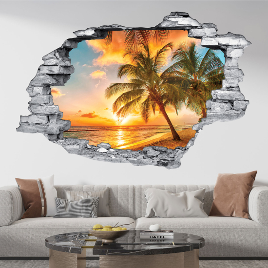 Adesivo murale effetto 3D - Spiaggia Palmiers