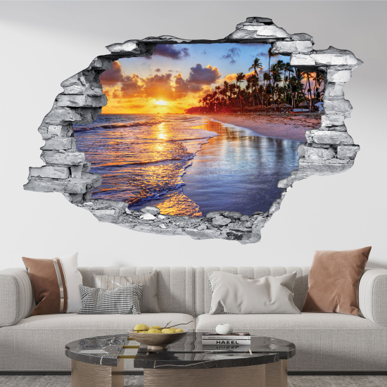 Adesivo murale effetto 3D - Spiaggia Palmiers