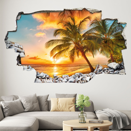 Adesivo murale effetto 3D - Spiaggia Palmiers
