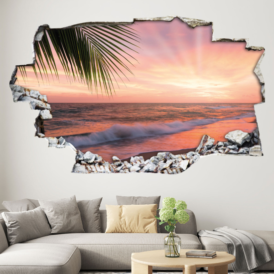 Adesivo murale effetto 3D - Spiaggia Palmiers