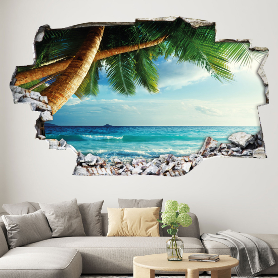 Adesivo murale effetto 3D - Spiaggia Palmiers
