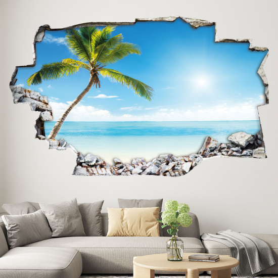 Adesivo murale effetto 3D - Spiaggia Palmiers