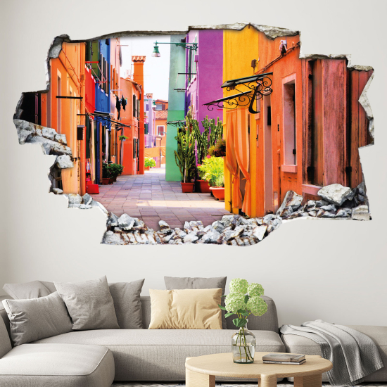 Adesivo murale effetto 3D - Via Colorata