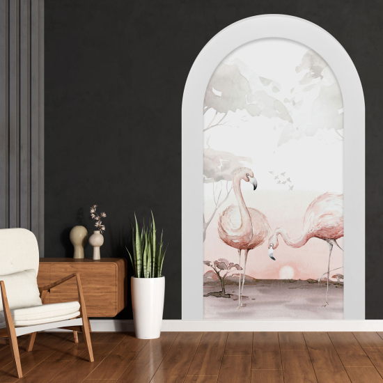 Adesivo Murale - Illusione ottica - Arco - Fenicotteri Rosa