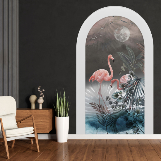 Adesivo Murale - Illusione ottica - Arco - Fenicotteri Rosa