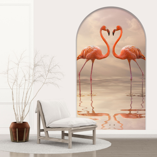 Adesivo Murale - Illusione ottica - Arco - Fenicotteri rosa