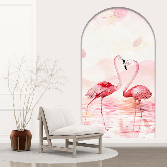 Adesivo Murale - Illusione ottica - Arco - Fenicotteri Rosa