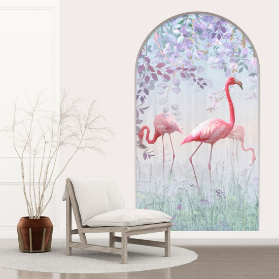 Adesivo Murale - Illusione ottica - Arco - Fenicotteri Rosa