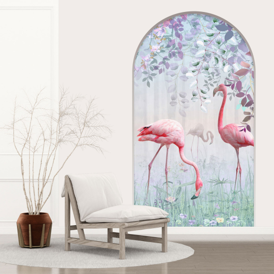 Adesivo Murale - Illusione ottica - Arco - Fenicotteri Rosa