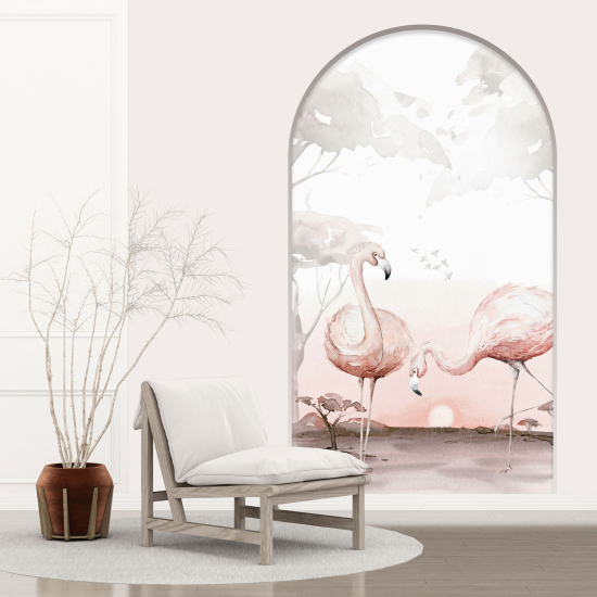 Adesivo Murale - Illusione ottica - Arco - Fenicotteri Rosa