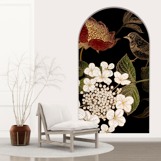 Adesivo Murale - Illusione ottica - Arco - Fiori uccello