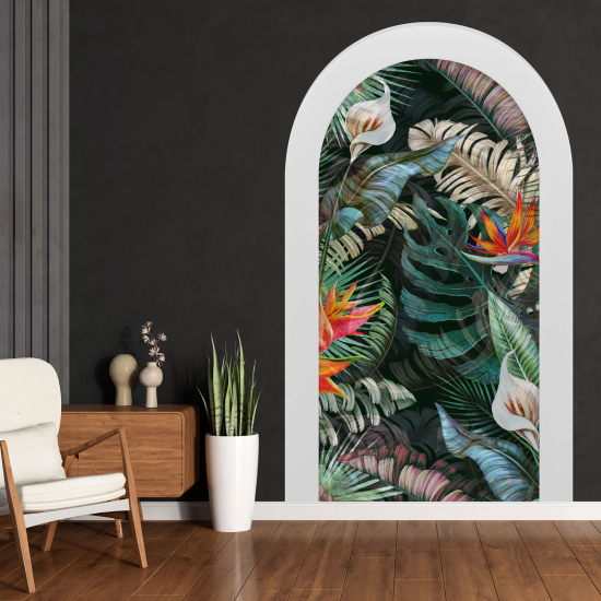 Adesivo Murale - Illusione ottica - Arco - Foglie Tropicali