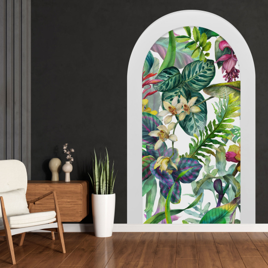 Adesivo Murale - Illusione ottica - Arco - Foglie Tropicali