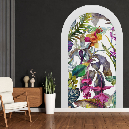 Adesivo Murale - Illusione ottica - Arco - Foglie Tropicali