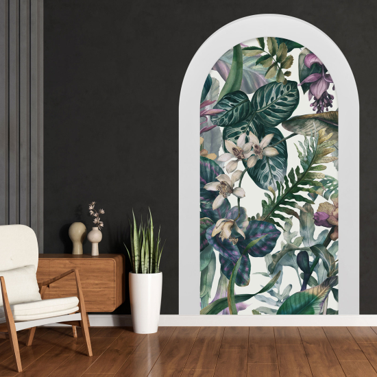 Adesivo Murale - Illusione ottica - Arco - Foglie Tropicali
