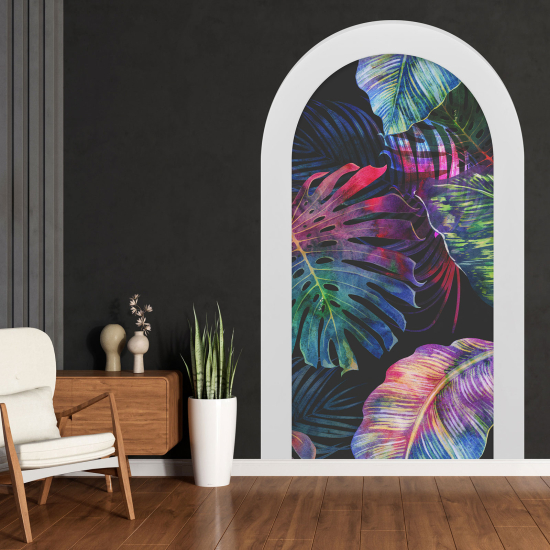 Adesivo Murale - Illusione ottica - Arco - Foglie Tropicali