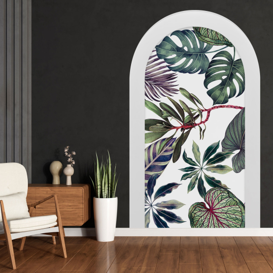 Adesivo Murale - Illusione ottica - Arco - Foglie Tropicali