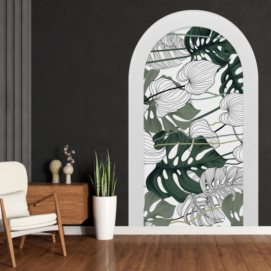 Adesivo Murale - Illusione ottica - Arco - Foglie Tropicali