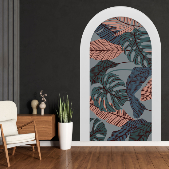 Adesivo Murale - Illusione ottica - Arco - Foglie tropicali