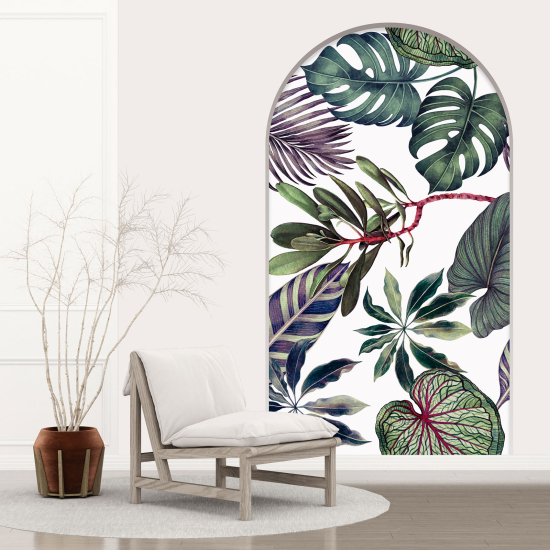 Adesivo Murale - Illusione ottica - Arco - Foglie Tropicali