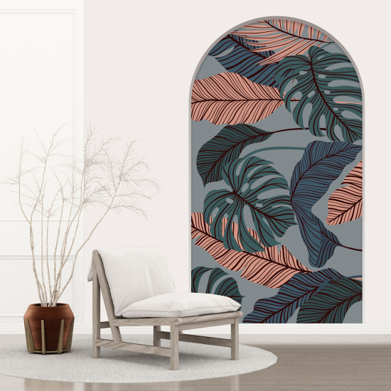 Adesivo Murale - Illusione ottica - Arco - Foglie Tropicali