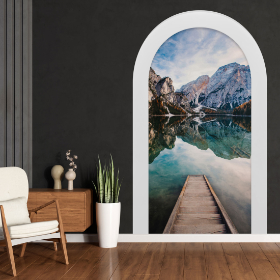 Adesivo Murale - Illusione ottica - Arco - Lago Montagne