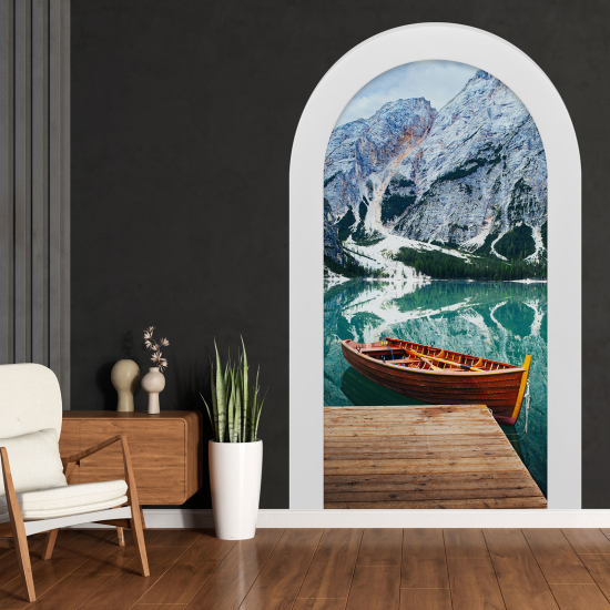 Adesivo Murale - Illusione ottica - Arco - Lago Montagne