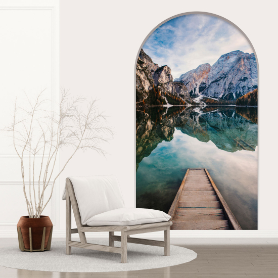 Adesivo Murale - Illusione ottica - Arco - Lago Montagne
