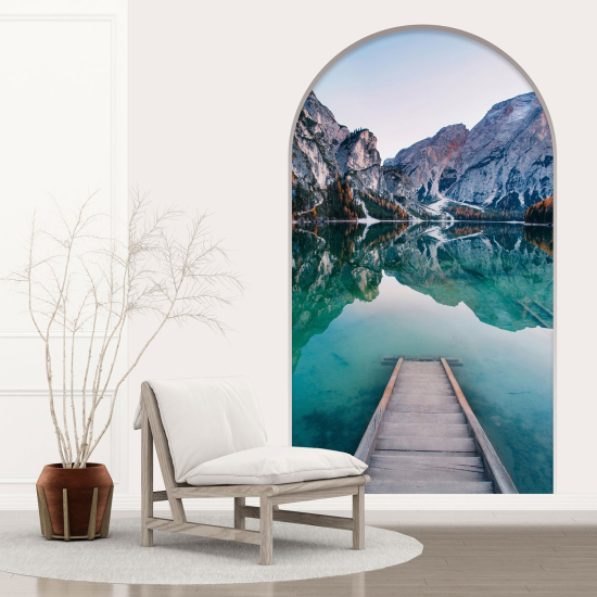 Adesivo Murale - Illusione ottica - Arco - Lago Montagne