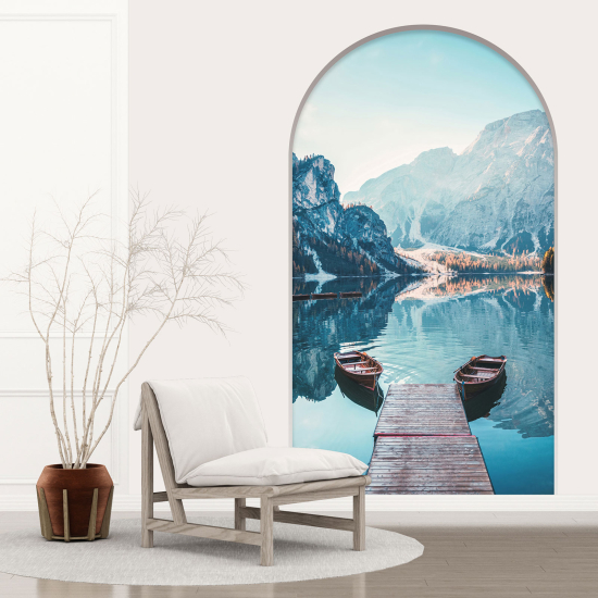 Adesivo Murale - Illusione ottica - Arco - Lago Montagne