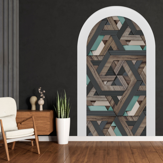 Adesivo Murale - Illusione ottica - Arco - Legno geometrico