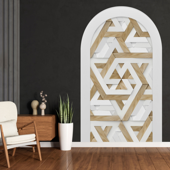 Adesivo Murale - Illusione ottica - Arco - Legno geometrico